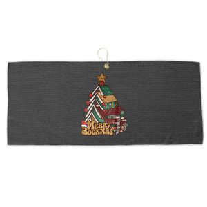 Retro Merry Bookmas Christmas Book Tree Bookworm Gift Large Microfiber Waffle Golf Towel