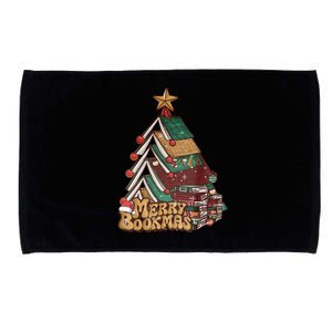 Retro Merry Bookmas Christmas Book Tree Bookworm Gift Microfiber Hand Towel