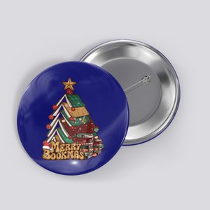 Retro Merry Bookmas Christmas Book Tree Bookworm Gift Button