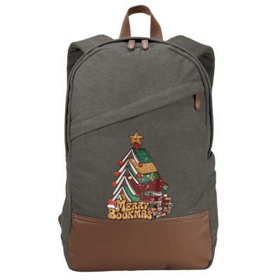 Retro Merry Bookmas Christmas Book Tree Bookworm Gift Cotton Canvas Backpack