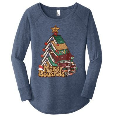 Retro Merry Bookmas Christmas Book Tree Bookworm Gift Women's Perfect Tri Tunic Long Sleeve Shirt