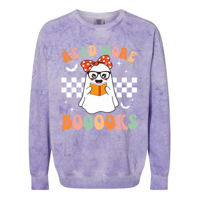 Read More Books Funny Teacher Halloween Ghost Reading Books Gift Colorblast Crewneck Sweatshirt