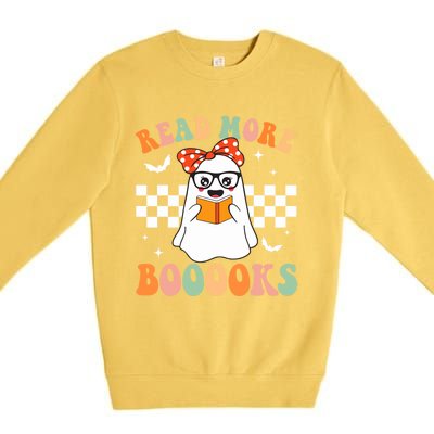 Read More Books Funny Teacher Halloween Ghost Reading Books Gift Premium Crewneck Sweatshirt