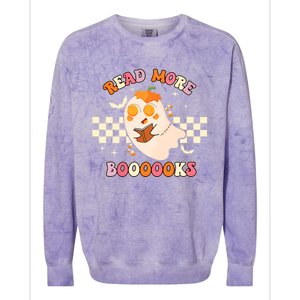 Read More Booooks Cute Ghost Reading Books Halloween Costume Funny Gift Colorblast Crewneck Sweatshirt