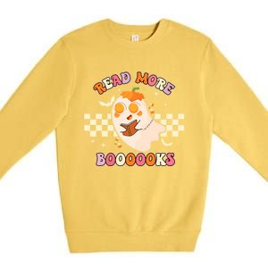 Read More Booooks Cute Ghost Reading Books Halloween Costume Funny Gift Premium Crewneck Sweatshirt