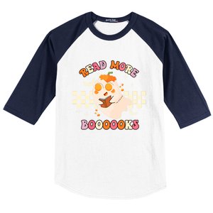 Read More Booooks Cute Ghost Reading Books Halloween Costume Funny Gift Baseball Sleeve Shirt