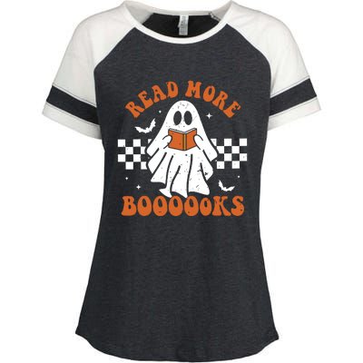 Read More Books Cute Ghost Reading Book Teacher Halloween Enza Ladies Jersey Colorblock Tee