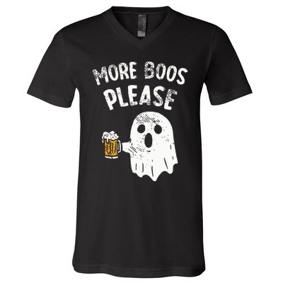 Retro More Boos Please Ghost Beer Halloween Costume V-Neck T-Shirt