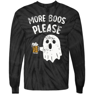 Retro More Boos Please Ghost Beer Halloween Costume Tie-Dye Long Sleeve Shirt