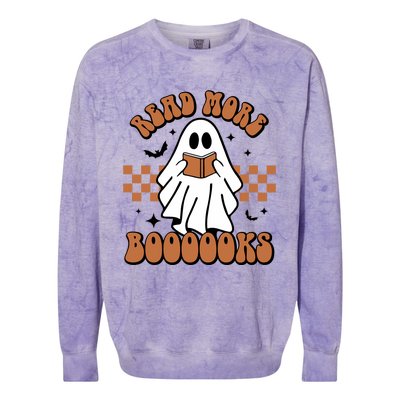 Read More Boooooks Ghost Reading Books Halloween Funny Gift Colorblast Crewneck Sweatshirt