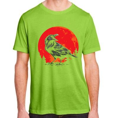 Red Moon Black Crow Gothic Animal Bird Spooky Forest Raven Adult ChromaSoft Performance T-Shirt