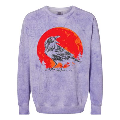 Red Moon Black Crow Gothic Animal Bird Spooky Forest Raven Colorblast Crewneck Sweatshirt