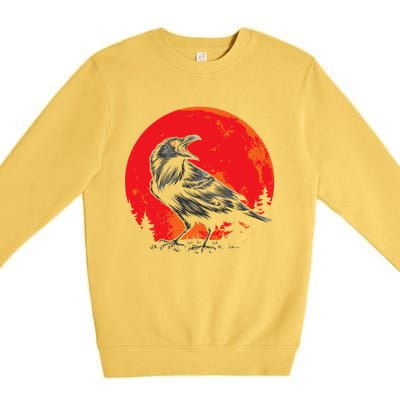 Red Moon Black Crow Gothic Animal Bird Spooky Forest Raven Premium Crewneck Sweatshirt