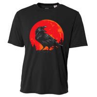 Red Moon Black Crow Gothic Animal Bird Spooky Forest Raven Cooling Performance Crew T-Shirt