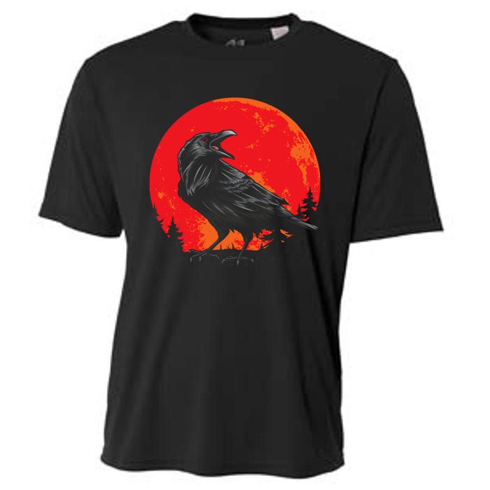 Red Moon Black Crow Gothic Animal Bird Spooky Forest Raven Cooling Performance Crew T-Shirt