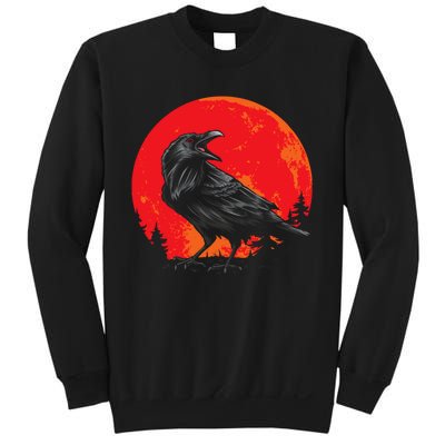 Red Moon Black Crow Gothic Animal Bird Spooky Forest Raven Sweatshirt