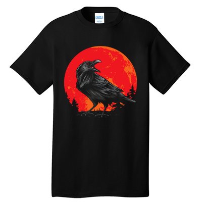 Red Moon Black Crow Gothic Animal Bird Spooky Forest Raven Tall T-Shirt