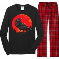 Red Moon Black Crow Gothic Animal Bird Spooky Forest Raven Long Sleeve Pajama Set