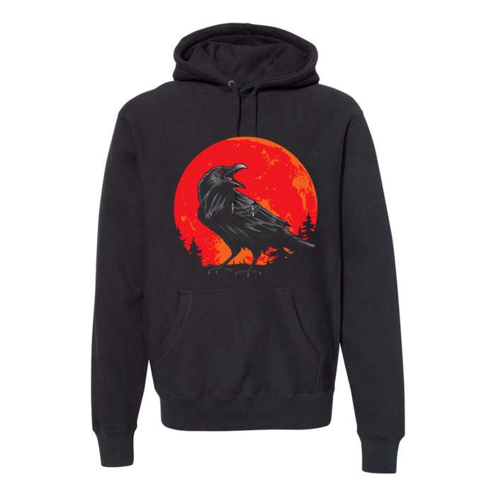 Red Moon Black Crow Gothic Animal Bird Spooky Forest Raven Premium Hoodie