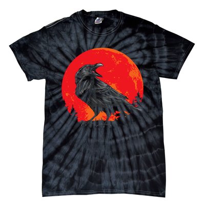 Red Moon Black Crow Gothic Animal Bird Spooky Forest Raven Tie-Dye T-Shirt