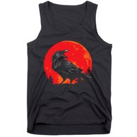 Red Moon Black Crow Gothic Animal Bird Spooky Forest Raven Tank Top