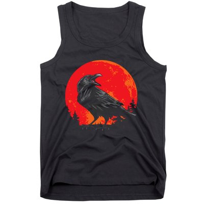 Red Moon Black Crow Gothic Animal Bird Spooky Forest Raven Tank Top