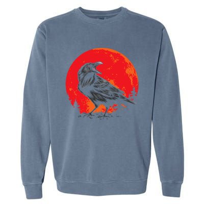 Red Moon Black Crow Gothic Animal Bird Spooky Forest Raven Garment-Dyed Sweatshirt