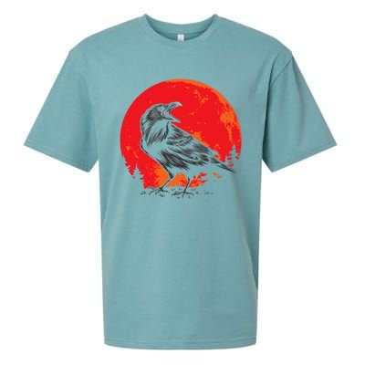 Red Moon Black Crow Gothic Animal Bird Spooky Forest Raven Sueded Cloud Jersey T-Shirt