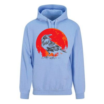 Red Moon Black Crow Gothic Animal Bird Spooky Forest Raven Unisex Surf Hoodie