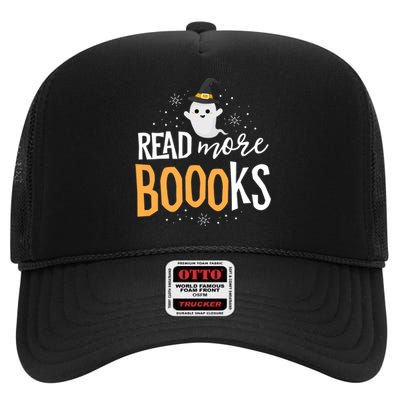 Read More Books Librarian English Teacher Boo Halloween High Crown Mesh Back Trucker Hat