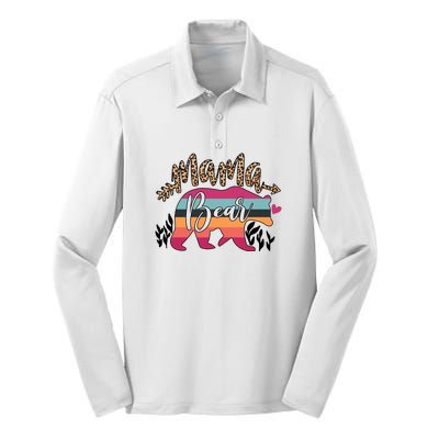 Retro Mama Bear Leopard Gift For Mother's Day Silk Touch Performance Long Sleeve Polo