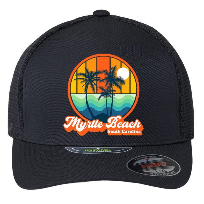 Retro Myrtle Beach South Carolina Summer 90s Beach Souvenirs Flexfit Unipanel Trucker Cap