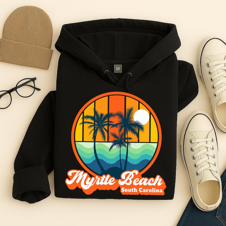 Retro Myrtle Beach South Carolina Summer 90s Beach Souvenirs Hoodie