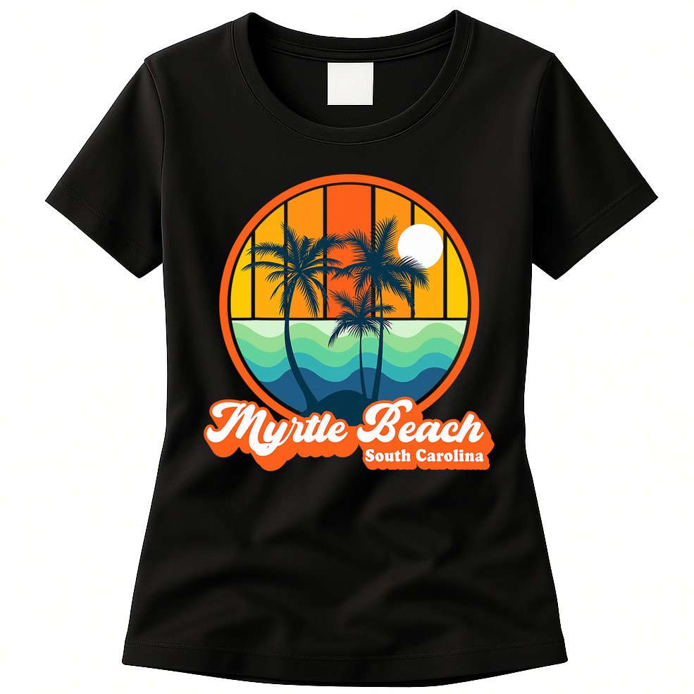 Retro Myrtle Beach South Carolina Summer 90s Beach Souvenirs Womens T-Shirt