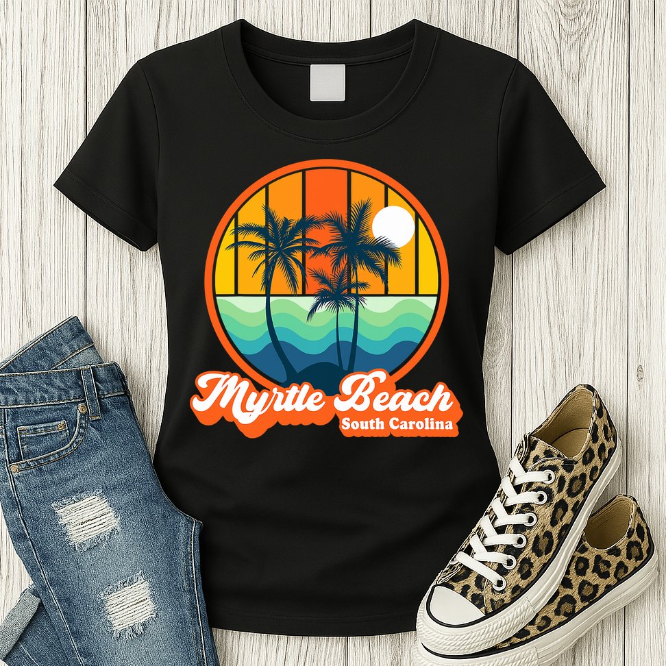 Retro Myrtle Beach South Carolina Summer 90s Beach Souvenirs Womens T-Shirt