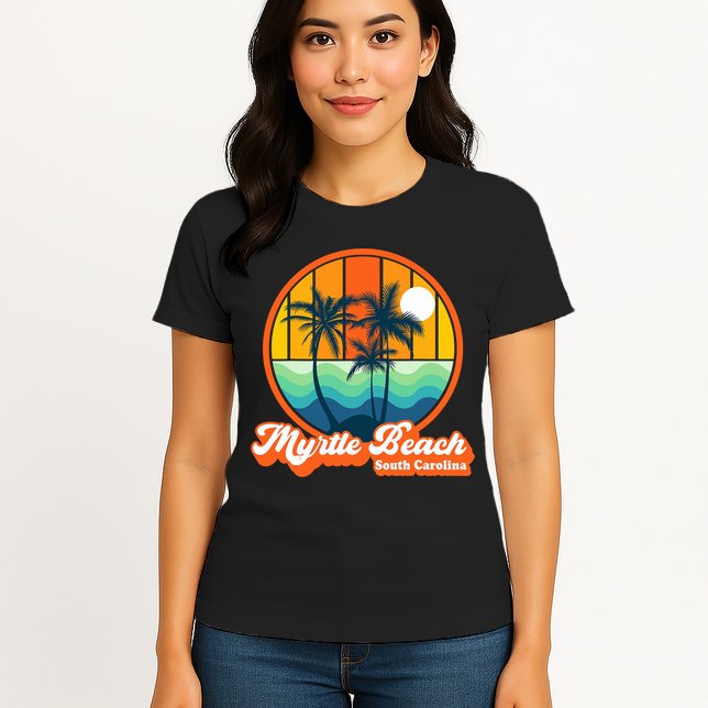 Retro Myrtle Beach South Carolina Summer 90s Beach Souvenirs Womens T-Shirt