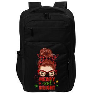 Redhead Messy Bun Merry And Bright Christmas Holiday Pajamas Cute Gift Impact Tech Backpack