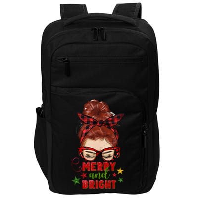 Redhead Messy Bun Merry And Bright Christmas Holiday Pajamas Cute Gift Impact Tech Backpack