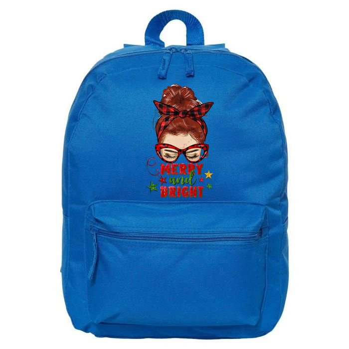 Redhead Messy Bun Merry And Bright Christmas Holiday Pajamas Cute Gift 16 in Basic Backpack