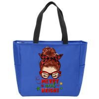 Redhead Messy Bun Merry And Bright Christmas Holiday Pajamas Cute Gift Zip Tote Bag