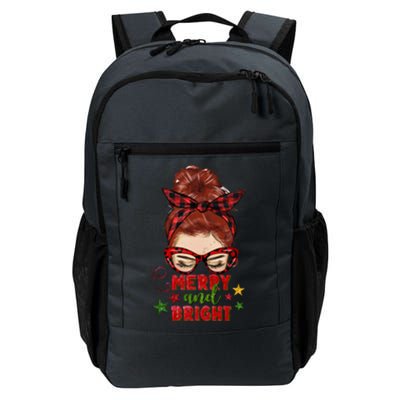 Redhead Messy Bun Merry And Bright Christmas Holiday Pajamas Cute Gift Daily Commute Backpack