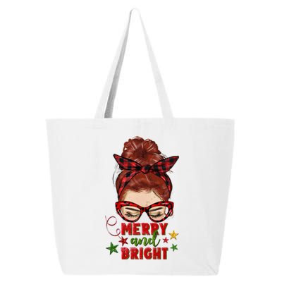 Redhead Messy Bun Merry And Bright Christmas Holiday Pajamas Cute Gift 25L Jumbo Tote