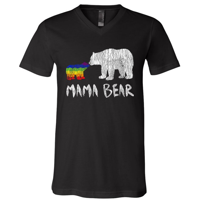 Rainbow Mama Bear Always Forever Love Support Pride Lgbtq V-Neck T-Shirt