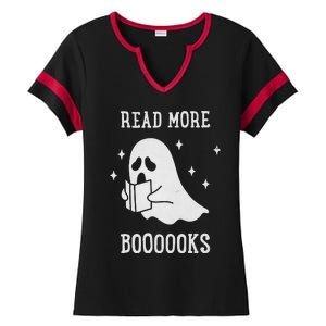 Read More Boooooks Cute Ghost Read More Boooooks Halloween Ladies Halftime Notch Neck Tee