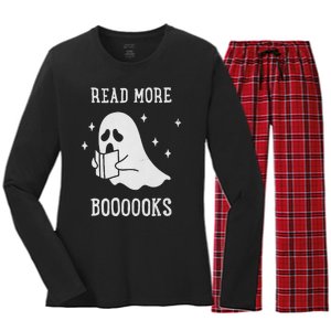 Read More Boooooks Cute Ghost Read More Boooooks Halloween Women's Long Sleeve Flannel Pajama Set 