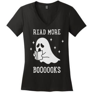 Read More Boooooks Cute Ghost Read More Boooooks Halloween Women's V-Neck T-Shirt