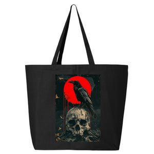 Red Moon Black Gothic Raven Skull Graphic Black Crow 25L Jumbo Tote