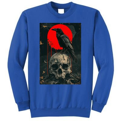 Red Moon Black Gothic Raven Skull Graphic Black Crow Sweatshirt