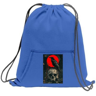 Red Moon Black Gothic Raven Skull Graphic Black Crow Sweatshirt Cinch Pack Bag