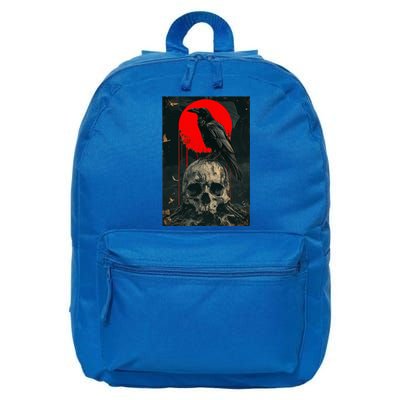 Red Moon Black Gothic Raven Skull Graphic Black Crow 16 in Basic Backpack